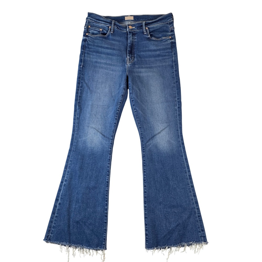 Mother The Weekender Fray Jeans Grasping At Straws Blue Flare Denim sz 32